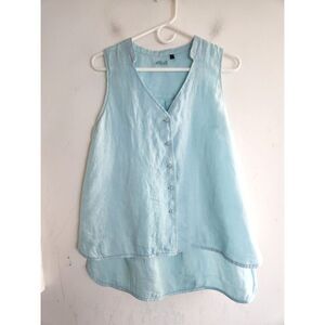 Raffi Women Aqua Blue 100% Linen Sleeveless Button Down Blouse size Large